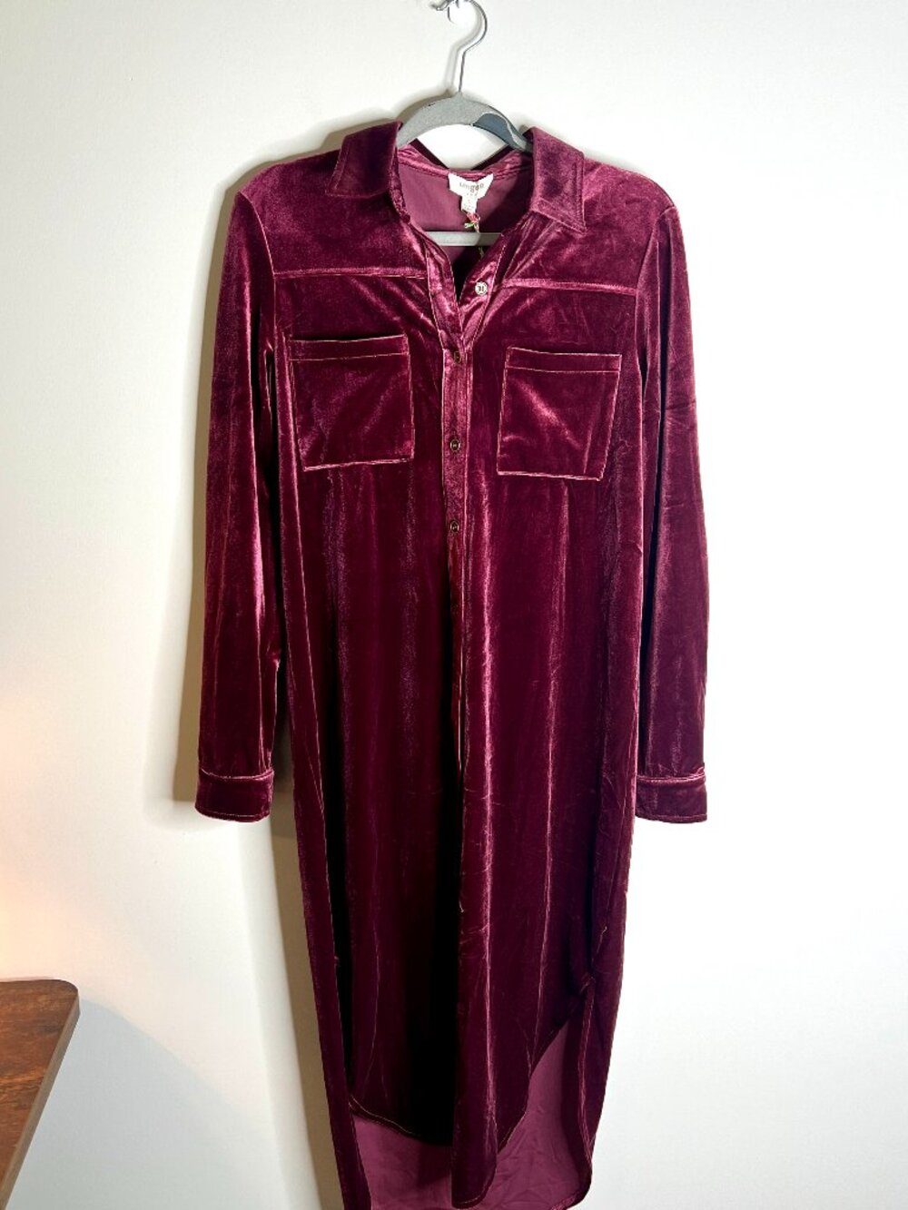 Umgee Crushed Velvet Button Down Shirt Dress Midi Festive Holiday Sz S NWT